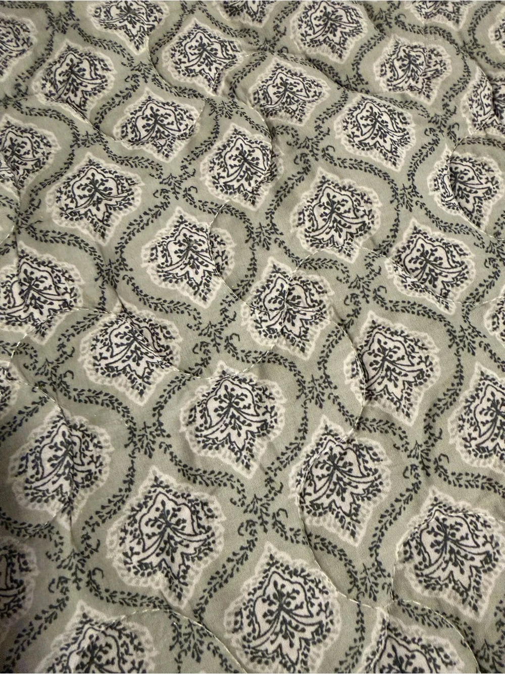 Neutral green and white Quilted Bedspread with Subtle Geometric Pattern